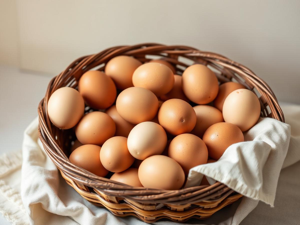 Cesta con huevos camperos recién recogidos